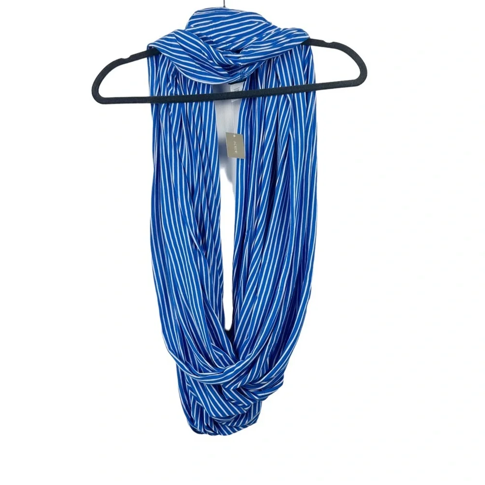 J. CREW Blue & White Striped Jersey‎ Knit Stretchy Infinity Scarf NWT